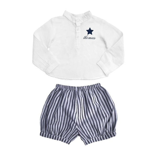 Monogrammed Gift set | boys white shirt and Harbor Island stripe short - HoneyBug 
