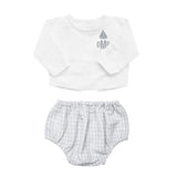 Monogrammed Gift set | double button shirt and grey gingham bloomer - HoneyBug 