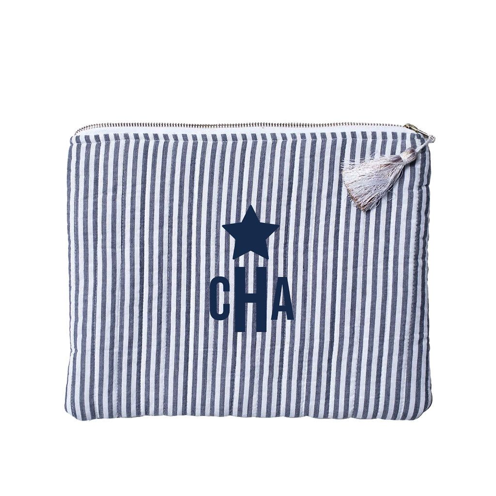 Monogrammed  Linen pouch | Harbor Island stripe - HoneyBug 