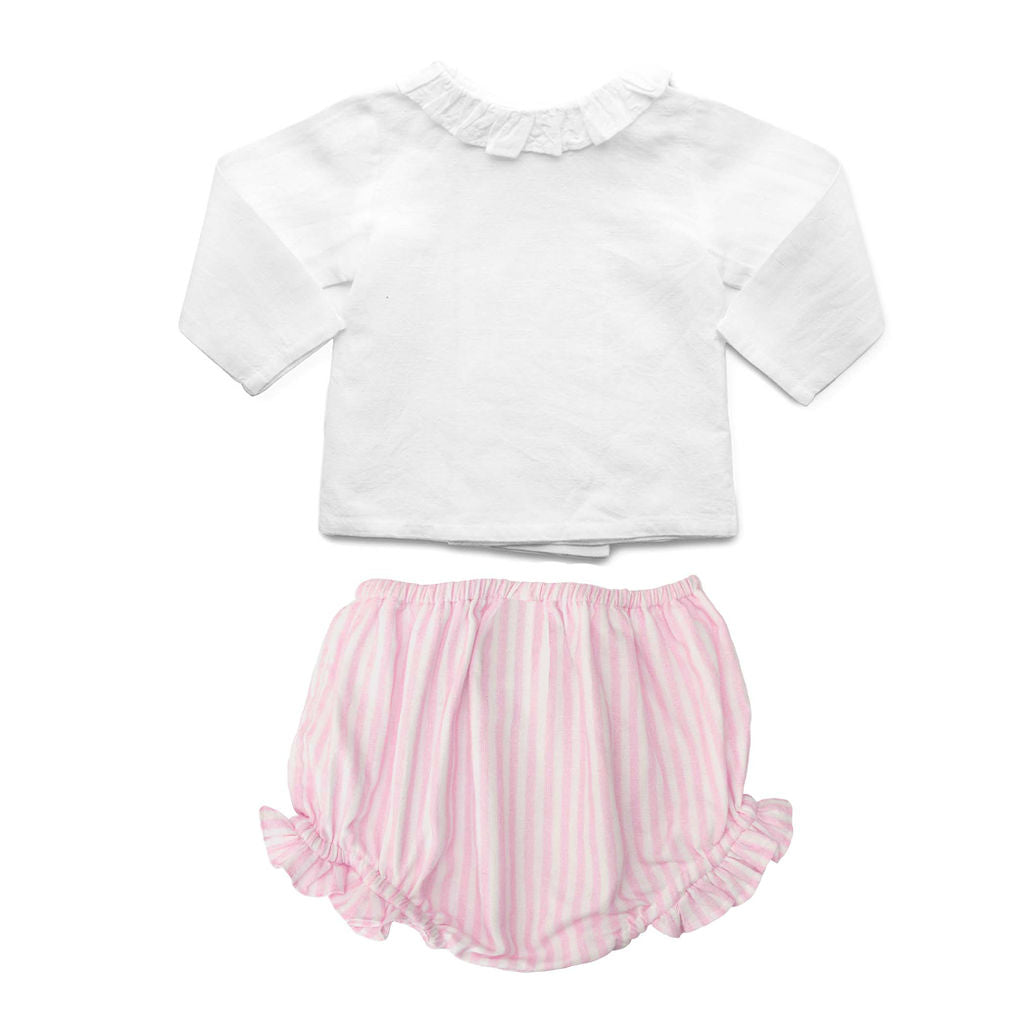 Gift set | double button blouse and palm beach pink stripe bloomer - HoneyBug 