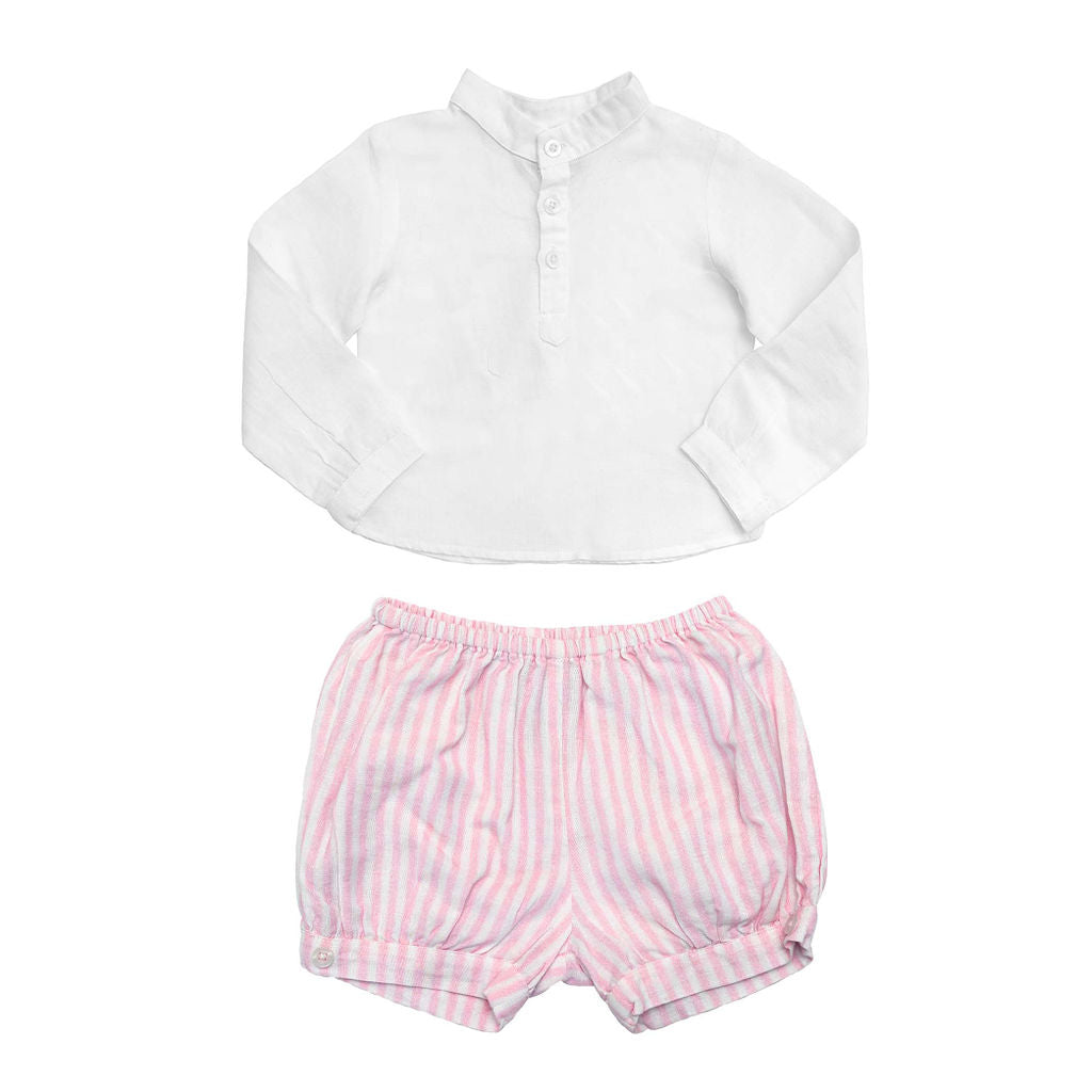 Gift set | boys white shirt and palm beach pink stripe shorts - HoneyBug 