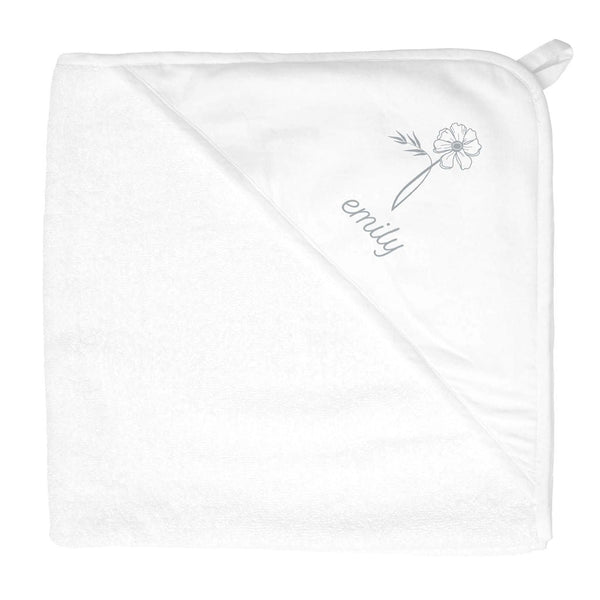 Personalized Hooded Towel | White Linen | Birth Flower Collection - HoneyBug 