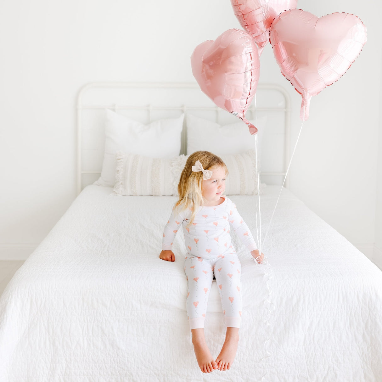 White Heart Balloon Pajama Set - HoneyBug 