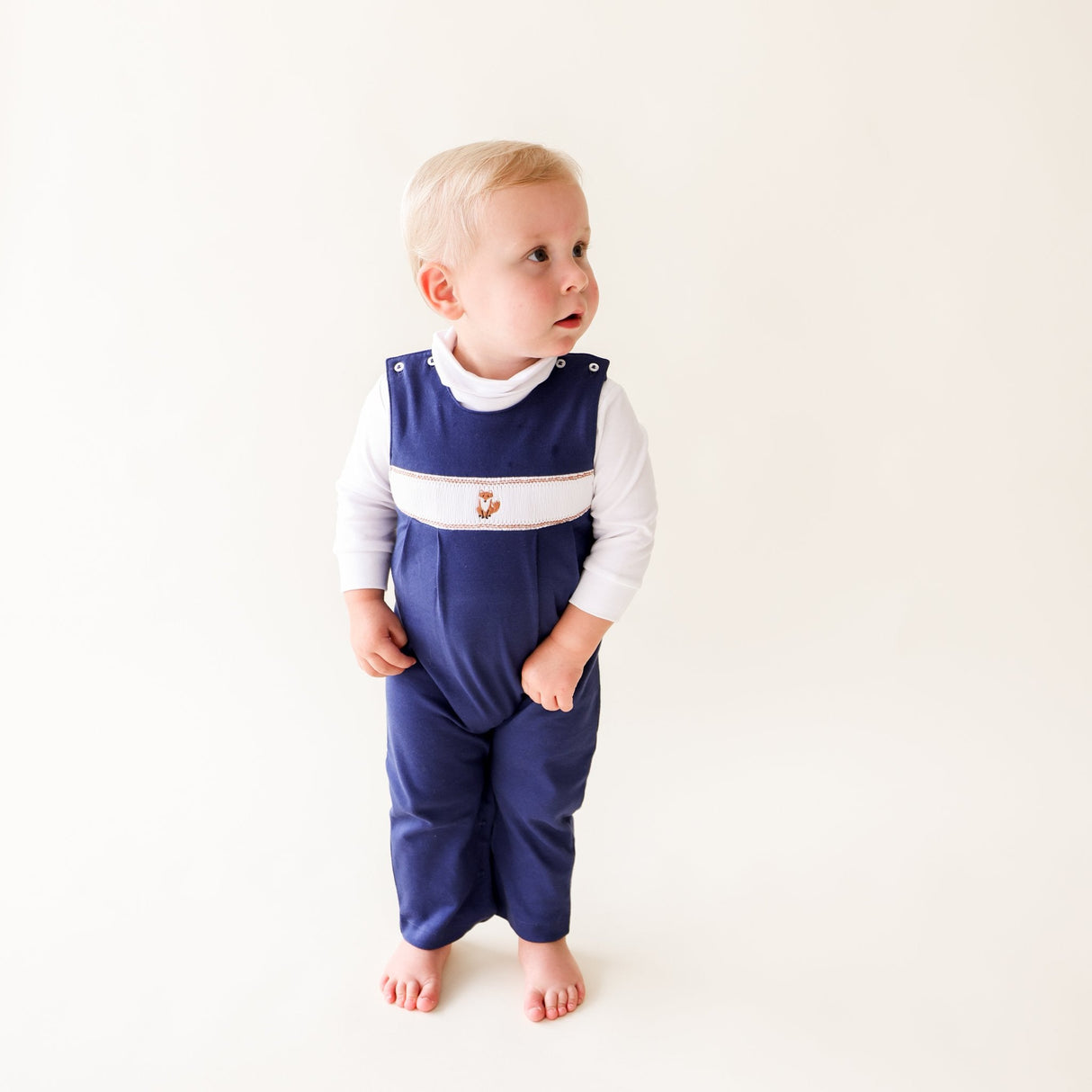 Navy Fox Smocked Romper - HoneyBug 