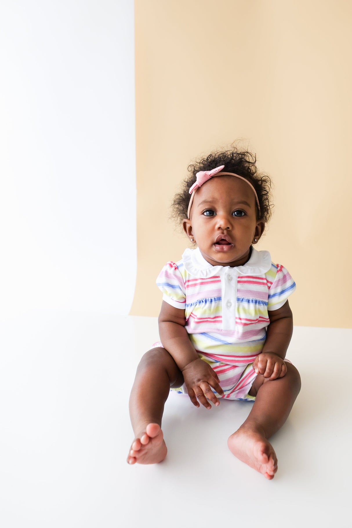 Rainbow Stripe Collared Romper - HoneyBug 