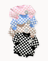 Bubble Romper | Checkered Smiley Black - HoneyBug 