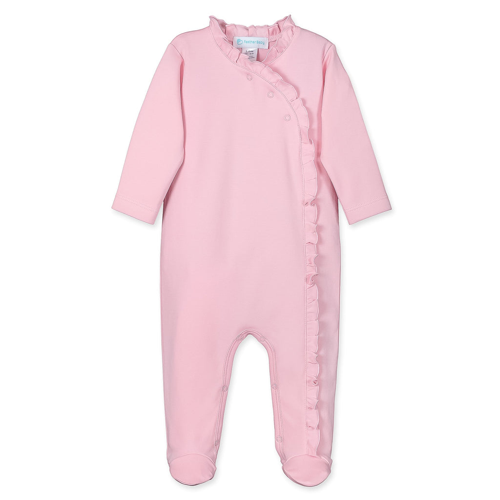 Kimono Ruffle Footie - Candy Pink  100% Pima Cotton by Feather Baby - HoneyBug 