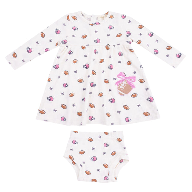 Simple Dress + Bloomer - Footballs and Bows - HoneyBug 
