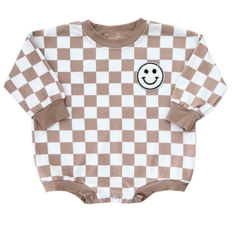 Bubble Romper | Checkered Smiley Latte - HoneyBug 