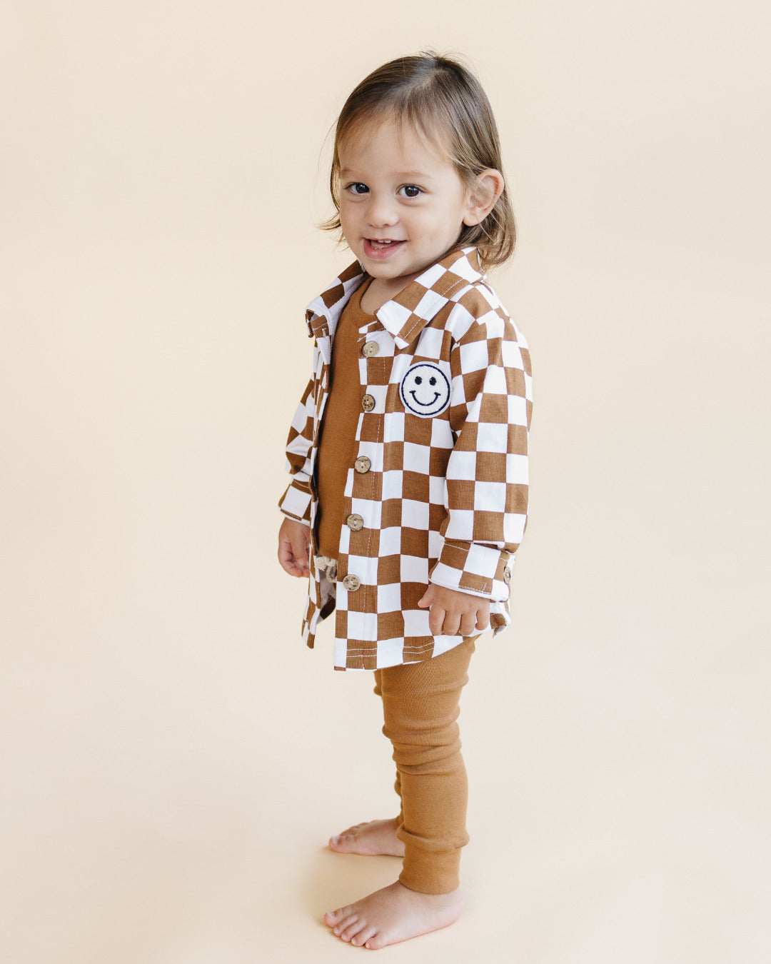 Cotton Shacket | Smiley Checkered Copper - HoneyBug 