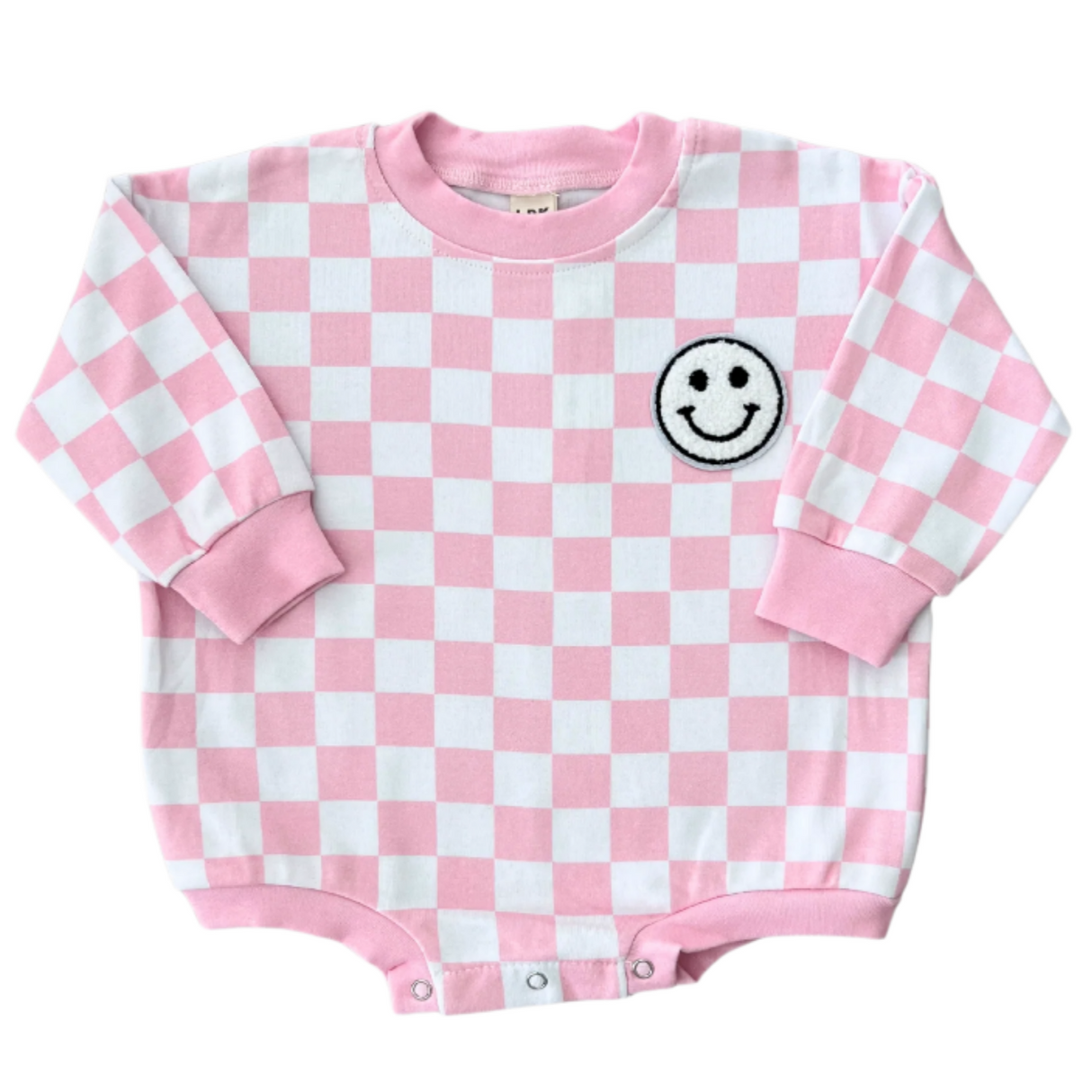 Bubble Romper | Checkered Smiley Pink - HoneyBug 