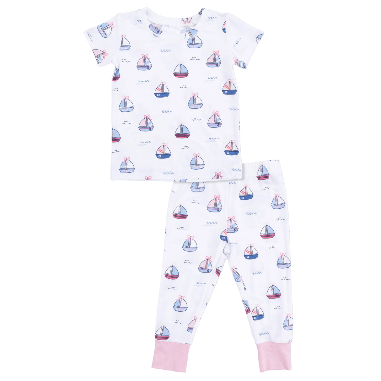 Bubbly Sailboats Pink - Short Sleeve Loungewear Set