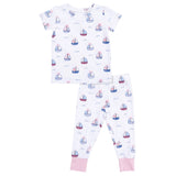 Bubbly Sailboats Pink - Short Sleeve Loungewear Set