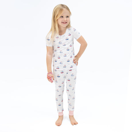 Bubbly Sailboats Pink - Short Sleeve Loungewear Set
