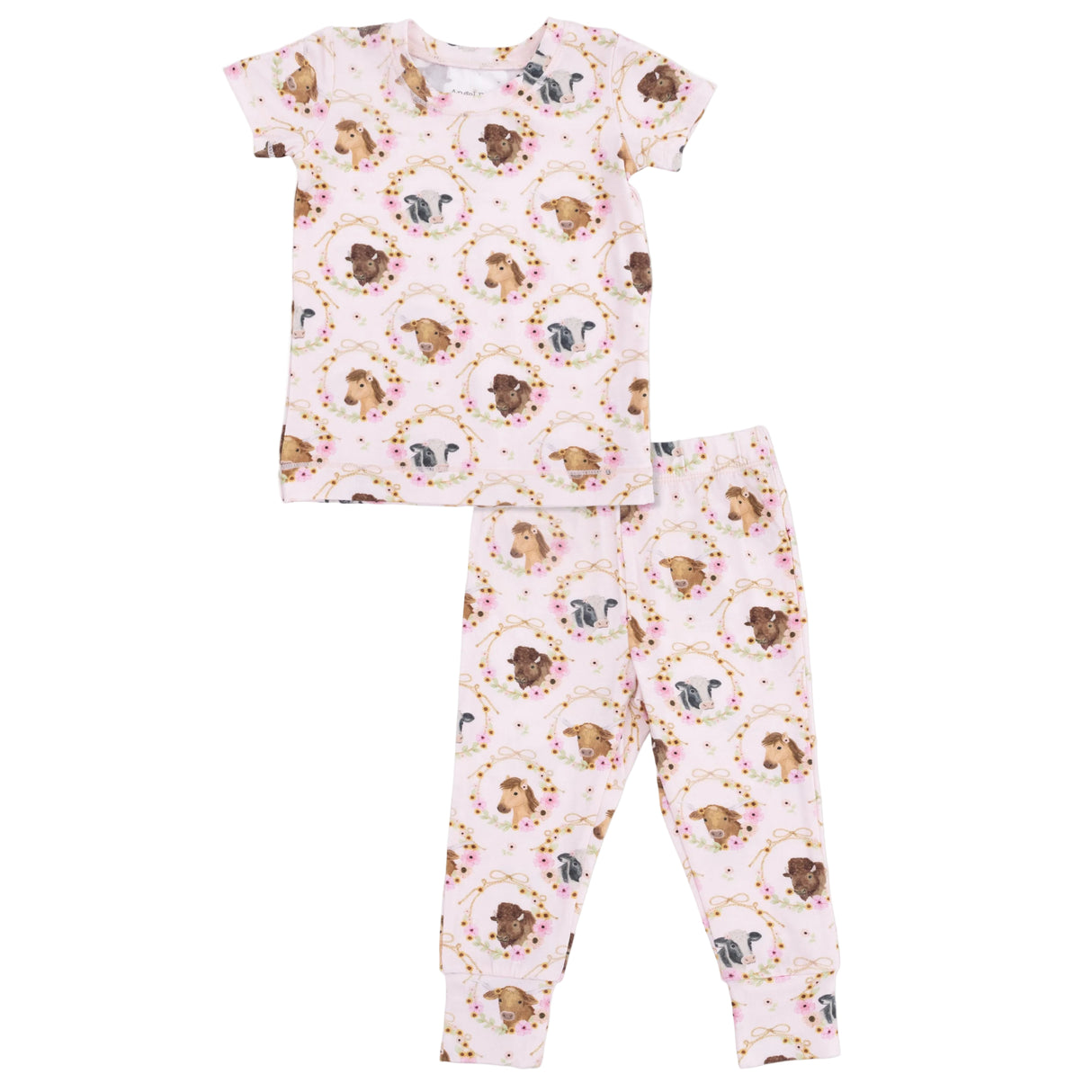 Farm Animals Floral Cameos Pink - Short Sleeve Loungewear Set