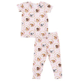 Farm Animals Floral Cameos Pink - Short Sleeve Loungewear Set