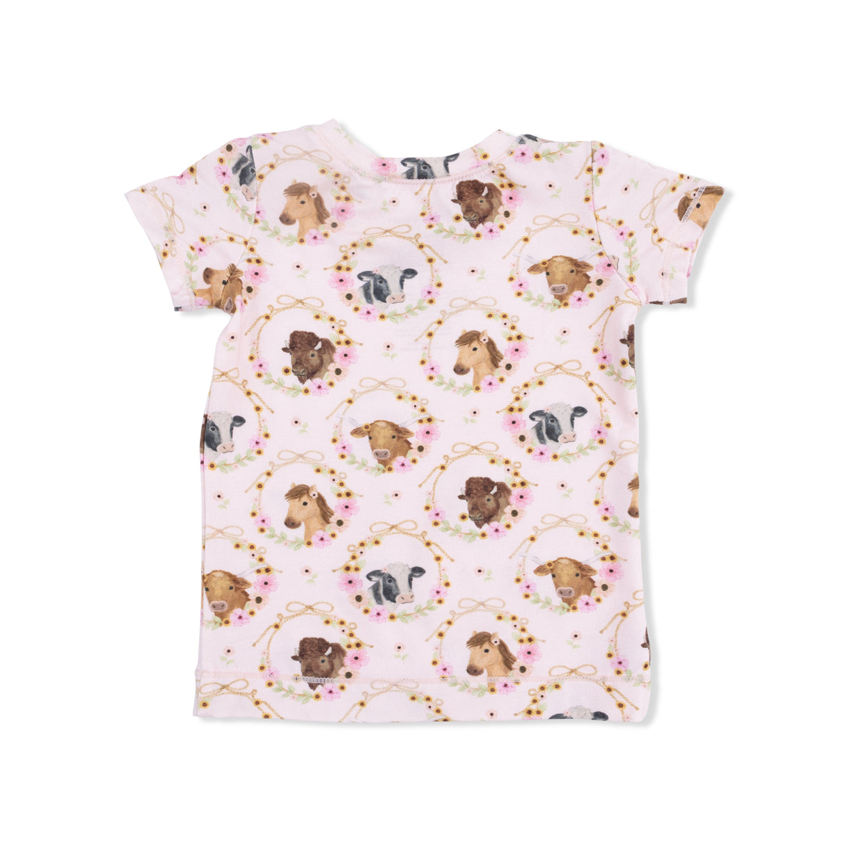 Farm Animals Floral Cameos Pink - Short Sleeve Loungewear Set