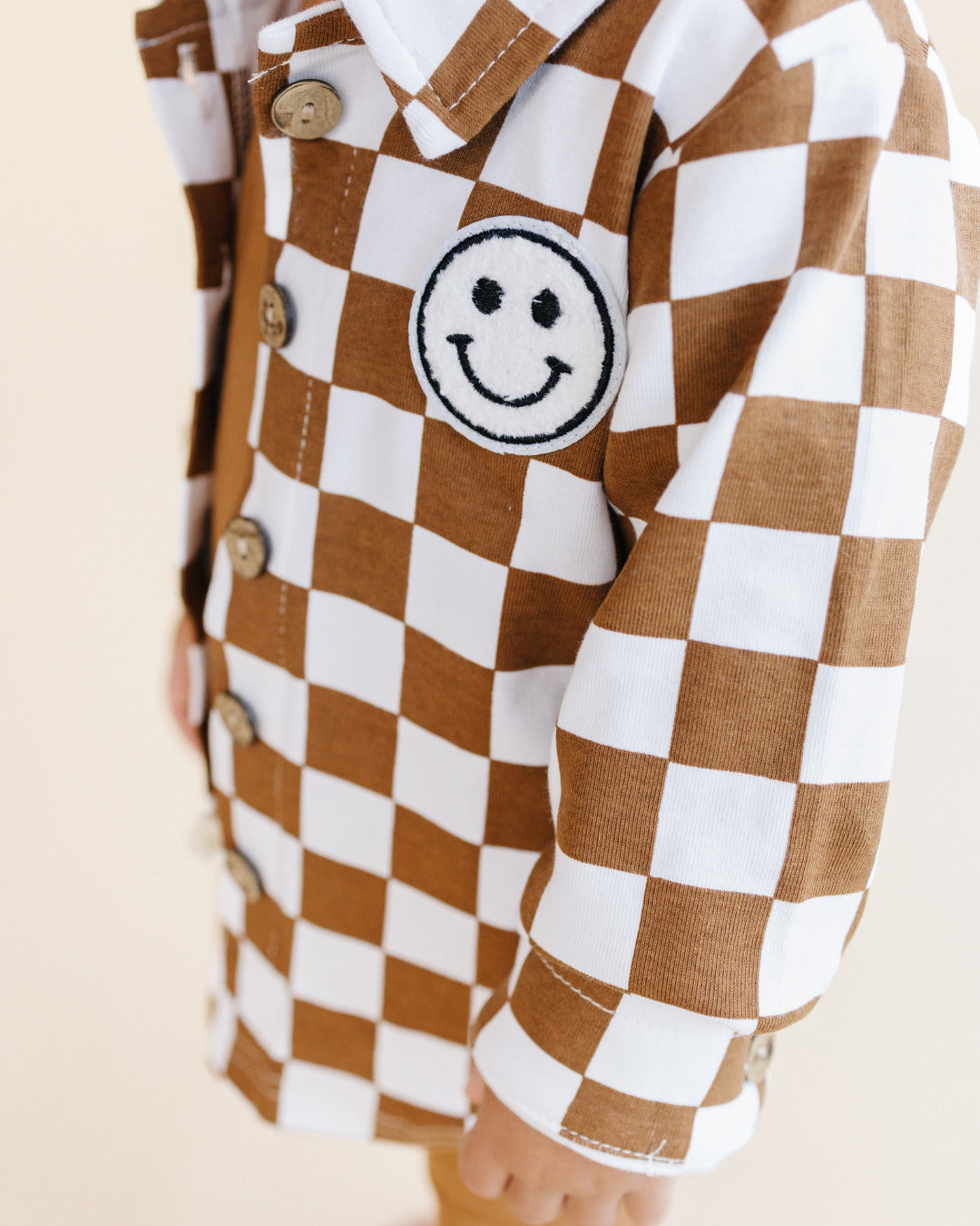 Cotton Shacket | Smiley Checkered Copper - HoneyBug 