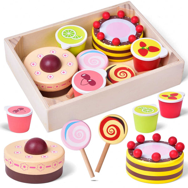 Wooden Dessert Play Set for Kids Kitchen (8 pieces) - HoneyBug 