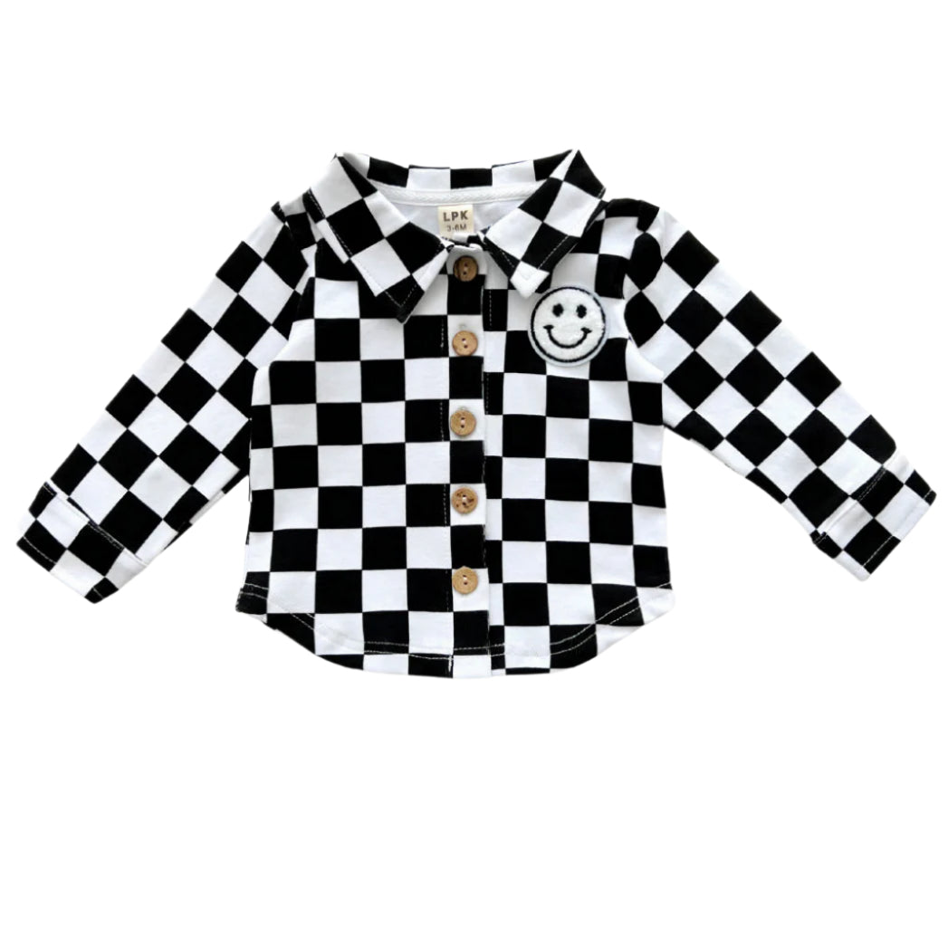 Cotton Shacket | Smiley Checkered Black - HoneyBug 