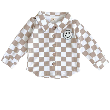Cotton Shacket | Smiley Checkered Latte - HoneyBug 