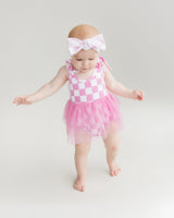 Tutu Romper | Checkered Bubble Gum - HoneyBug 