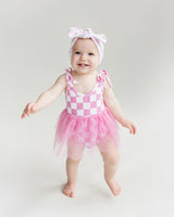 Tutu Romper | Checkered Bubble Gum - HoneyBug 
