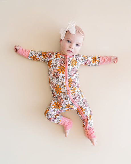 Bamboo Zip Romper | Retro Garden - HoneyBug 