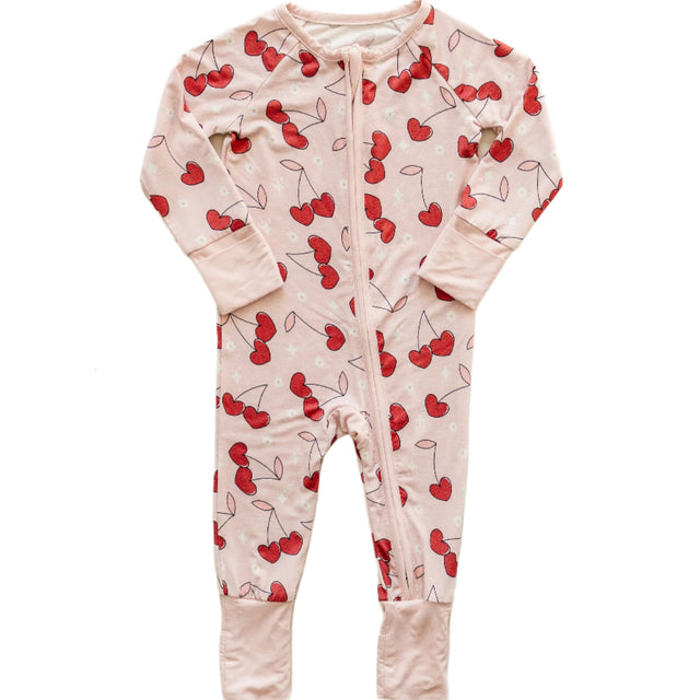 Bamboo Zip Romper | Cherry Heart - HoneyBug 