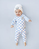 Checkered Smiley Lounge Set | Blue - HoneyBug 