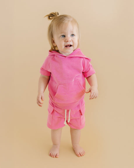 Terry Cargo Shorts Set | Pink - HoneyBug 
