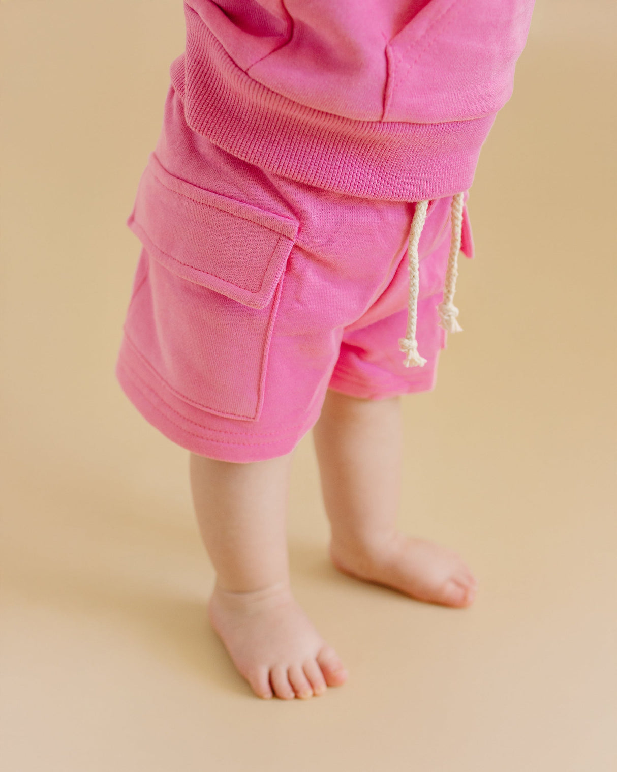 Terry Cargo Shorts Set | Pink - HoneyBug 