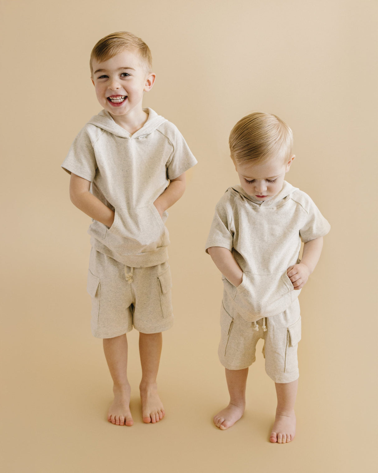 Cargo Shorts Set | Oatmeal - HoneyBug 