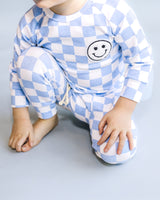 Checkered Smiley Lounge Set | Blue - HoneyBug 