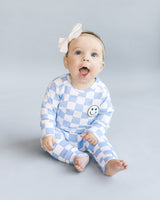 Checkered Smiley Lounge Set | Blue - HoneyBug 