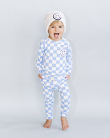 Checkered Smiley Lounge Set | Blue - HoneyBug 