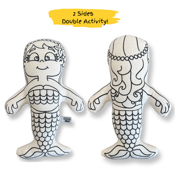Kiboo Kids: Mermaid with Mini Shell Backpack - Colorable and Washable Doll for Creative Play - HoneyBug 