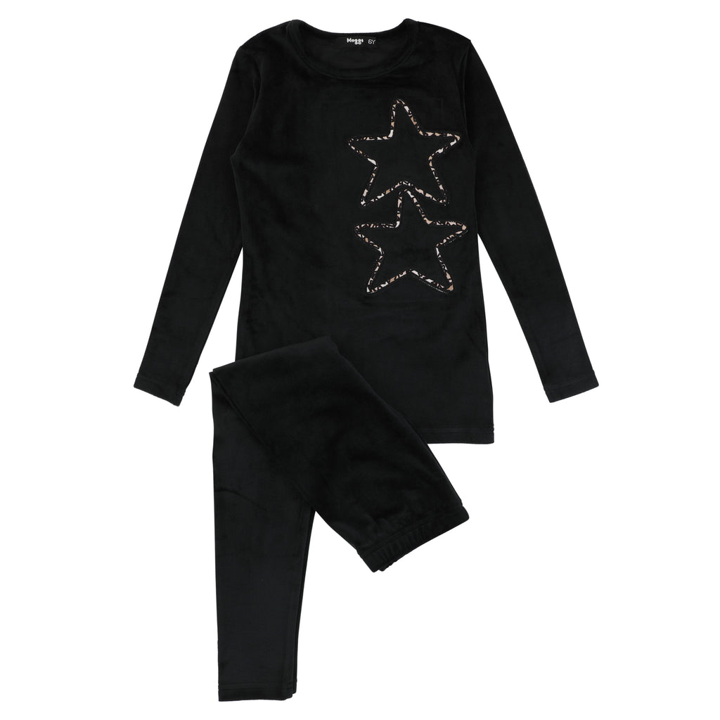 Velour Star Loungewear Set, Black - HoneyBug 