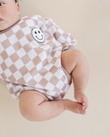 Bubble Romper | Checkered Smiley Latte - HoneyBug 