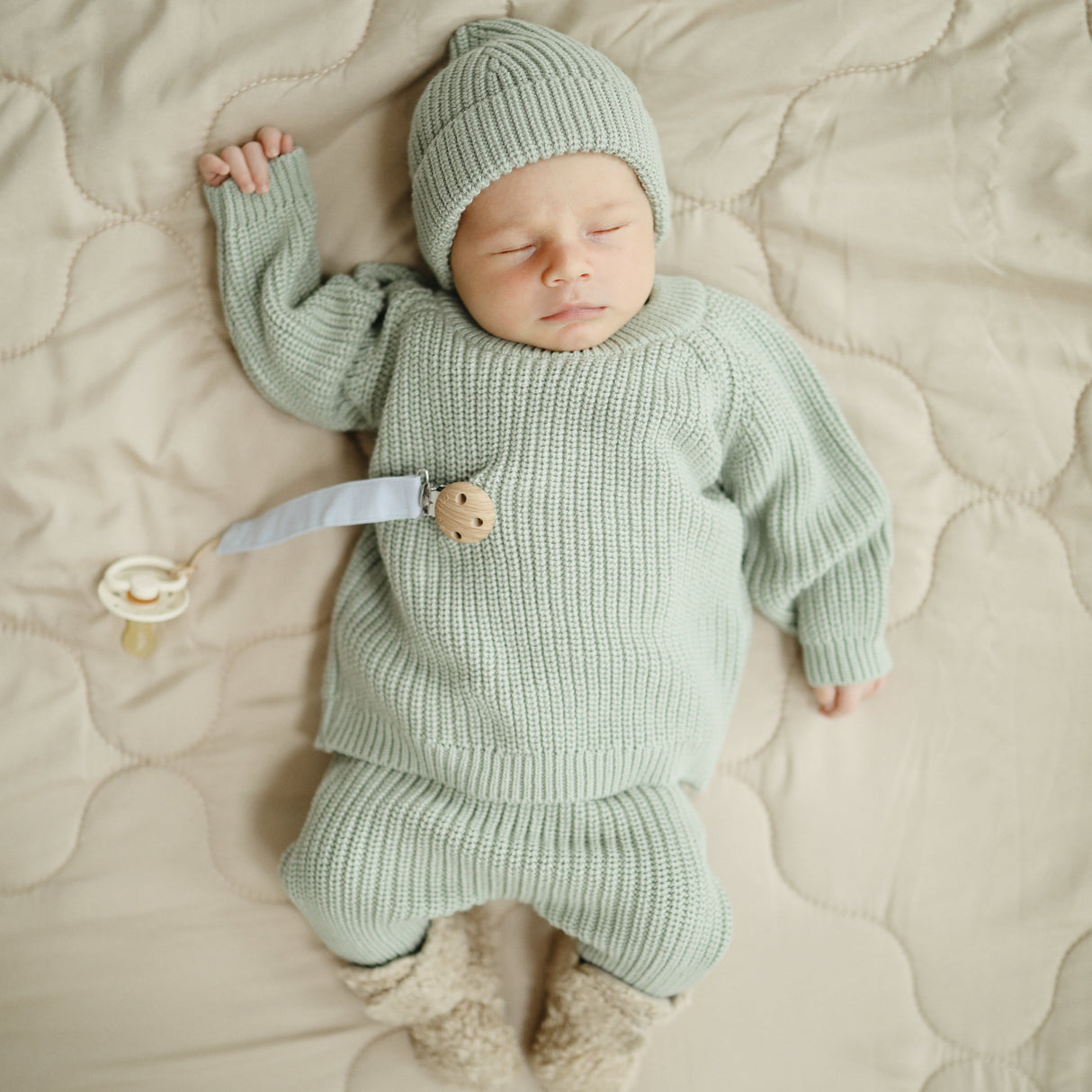 Linen Pacifier Clip 2-Pack - Blush/Cream - HoneyBug 