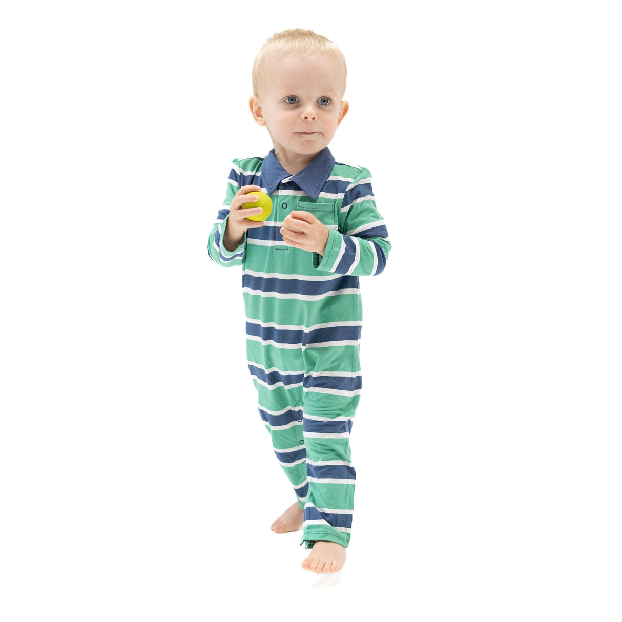 Polo Romper - Rugby Stripe - HoneyBug 
