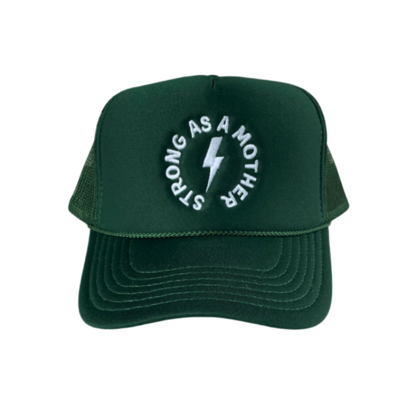 Strong as a mother™ Embroidered Trucker Hat - Forest Green - HoneyBug 