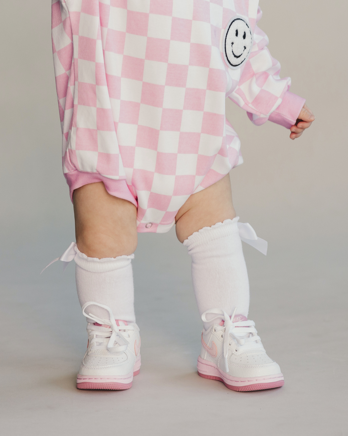 Bubble Romper | Checkered Smiley Pink - HoneyBug 