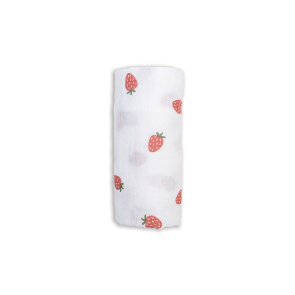 Muslin Cotton Swaddle Blanket - Large - Strawberries - HoneyBug 