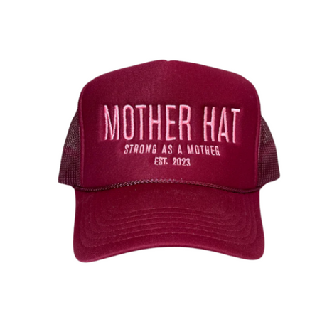 Mother Hat - Embroidered Trucker Hat - Maroon - HoneyBug 