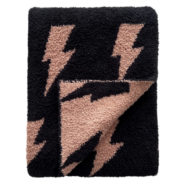 Lightning Bolt Fuzzy Blanket | Mocha - HoneyBug 
