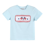 Light Blue USA Flag Smocked T-Shirt and Shorts Set