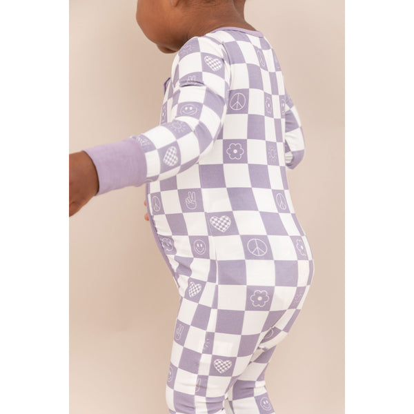 Footless Zip Romper - Check It Out - Lavender - HoneyBug 