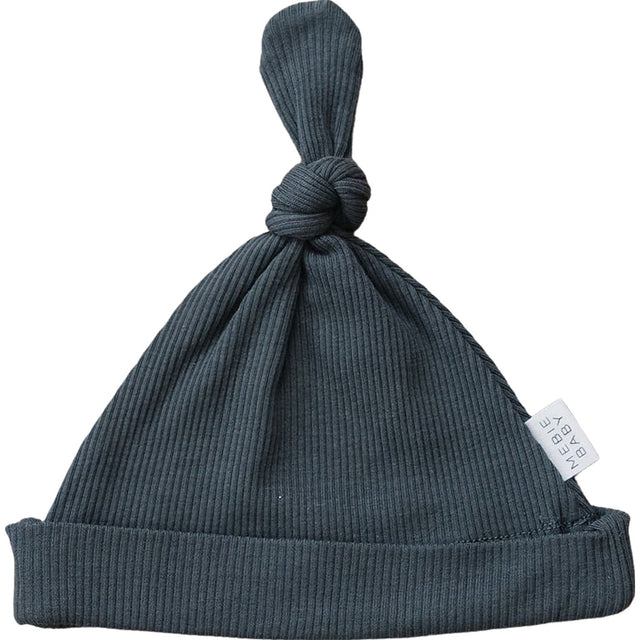 Charcoal Organic Ribbed Newborn Knot Hat - HoneyBug 