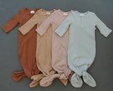 Pale Pink Organic Cotton Ribbed Knot Gown - HoneyBug 